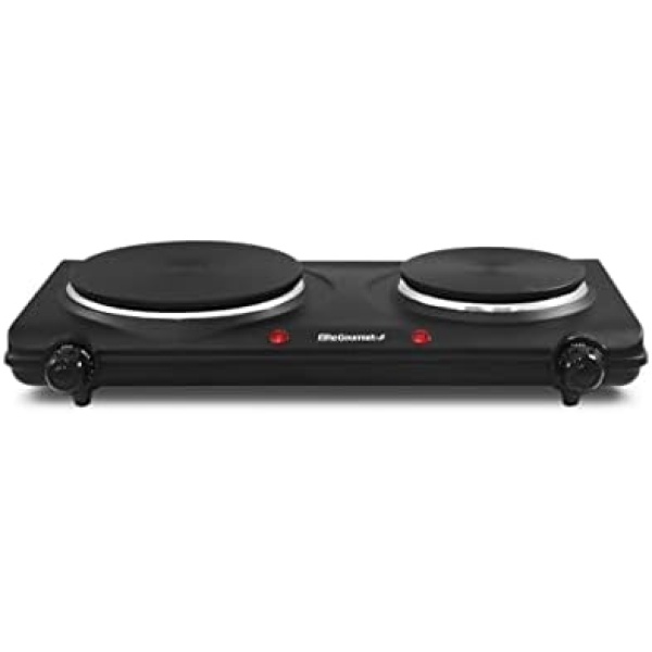 Elite Gourmet EDB-302BF Countertop Double Cast Iron Burner, 1500 Watts Electric