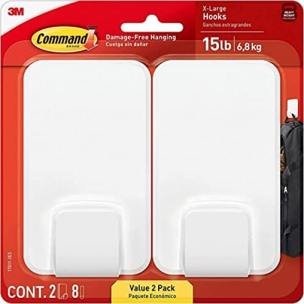 Command X-Large Utility Hooks, White, 2/Pack (17011-2ES)