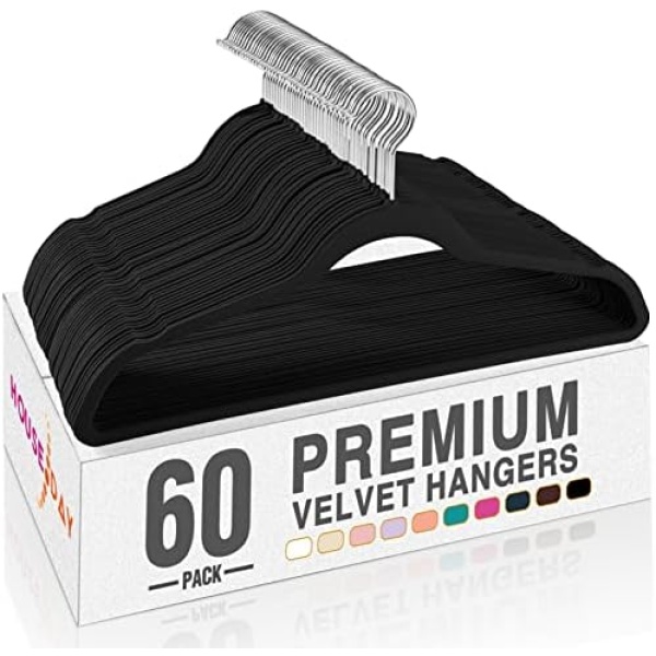 HOUSE DAY Black Velvet Hangers 60 Pack, Non Slip Clothes Felt Hanger Heavy Duty