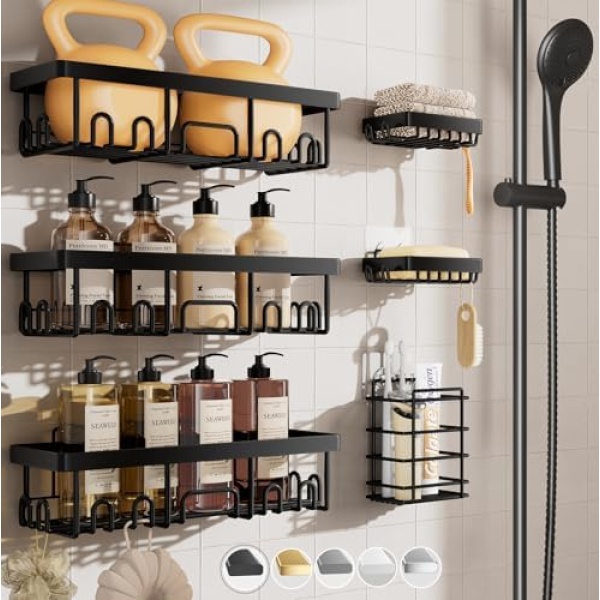 Veken Stainless Steel Shower Caddy 6-Pack, No Drilling & Rustproof