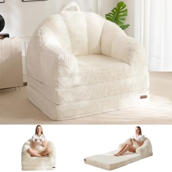 MAXYOYO Folding Sofa Bed, 2 in 1 Convertible Sofa to Lounger Comfy Single Bean