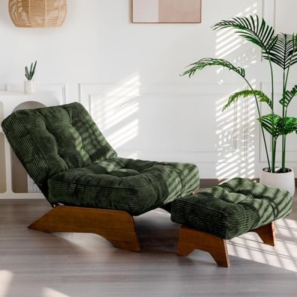 MAXYOYO Accent Chair with Ottoman Adjustable Backrest, Tufted Living Room Chair